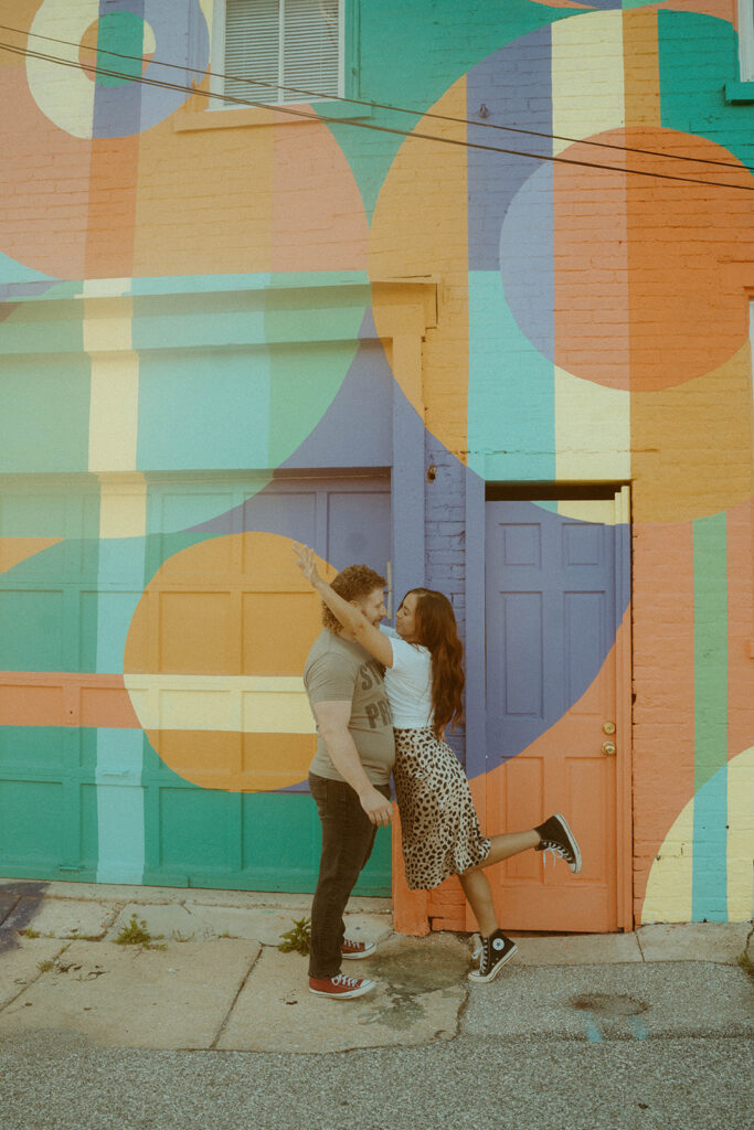 Radiant & Edgy Wall Mural Engagement Photos at The Bond Events Wedding Venue in York, PA 