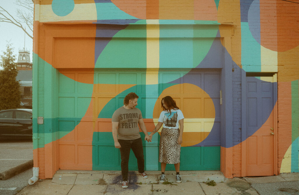 Radiant & Edgy Wall Mural Engagement Photos at The Bond Events Wedding Venue in York, PA 