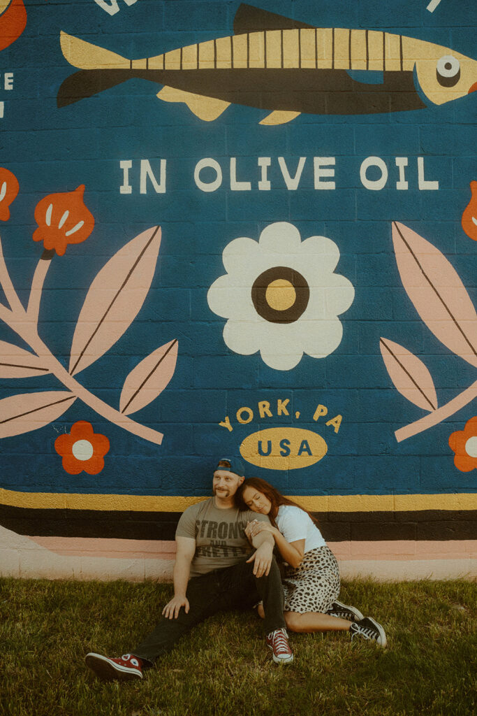 Radiant & Edgy Wall Mural Engagement Photos at The Bond Events Wedding Venue in York, PA 