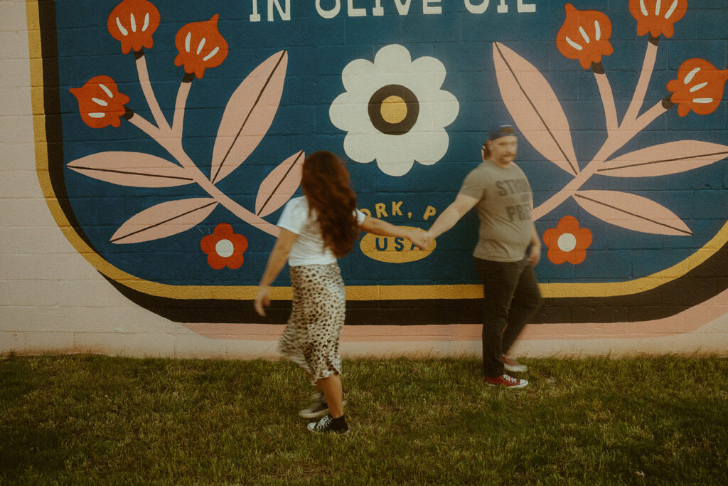 Radiant & Edgy Wall Mural Engagement Photos at The Bond Events Wedding Venue in York, PA 