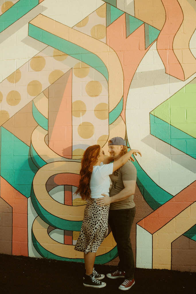 Radiant & Edgy Wall Mural Engagement Photos at The Bond Events Wedding Venue in York, PA 